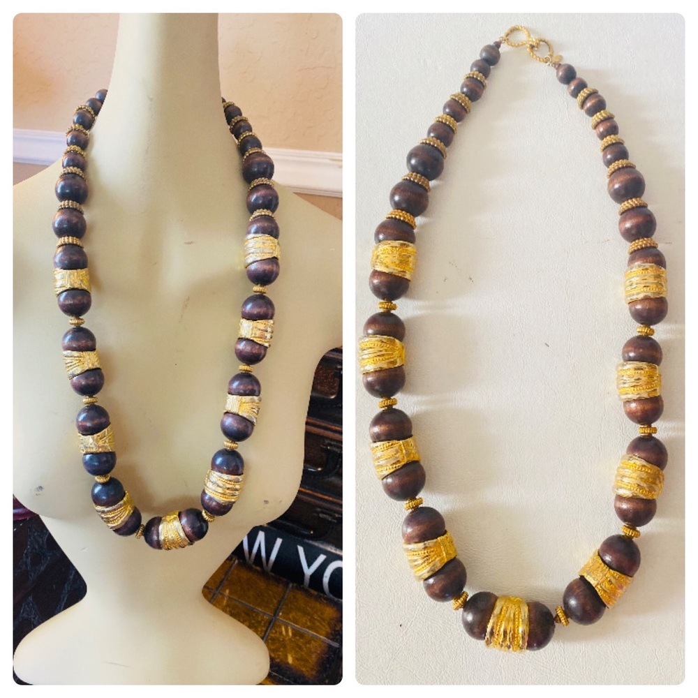 Vintage Cadoro Gold & Brown Big 22mm Bead Necklace